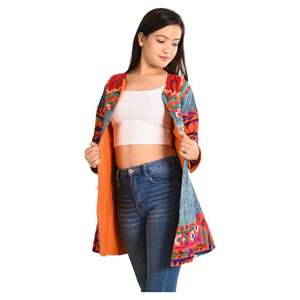 Chaqueta Corta Boho de Algodón Transpirable con Estampado de Mezclilla Reversible Hecha a Mano en India, para Mujer, Informal y para Fiestas - Product Image 1
