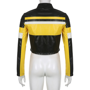 เสื้อแจ็คเก็ตหนังแท้คุณภาพสูงสำหรับผู้หญิง สีม่วงดำ สไตล์เรโทร ทรงเข้ารูป สำหรับขี่มอเตอร์ไซค์ - Product Image 3