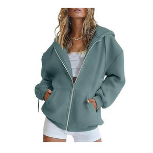 Lâche fermeture éclair sweats à capuche manteau mode à manches longues couleur unie poches femme veste hauts décontracté sport pull à capuche - Product Image 5