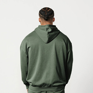 Wholesale Custom Logo Green <b>Oversized</b> Pullover 2 pieces Hoodie & <b>Jogger</b> Heavyweigth Cotton Men Sweatsuite Tracksuit Set For Men - Product Image 4