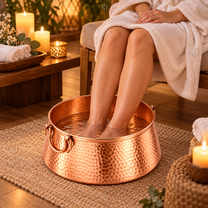 Tazón redondo de cobre martillado para pedicura con asas en forma de anillo para spa de pies en salón de belleza - Product Image 5