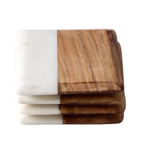 Tapis de table en bois de manguier et marbre personnalisés de haute qualité exportateur de sous-verres en bois naturel ensemble de 4 - Product Image 1