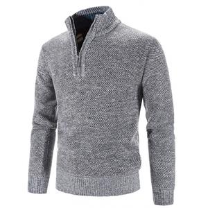 Suéter de Punto para Hombre Otoño Invierno, Color Sólido, Manga Larga, Cuello Alto con Cierre, Cuello Redondo, Prenda Exterior con Patrón - Product Image 2