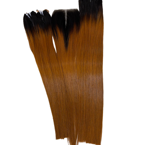 Perruque de cheveux humains, couleur orange noir ombré, faux cheveux humains, vierges, lisses, haute qualité, Extensions de cheveux - Product Image 1