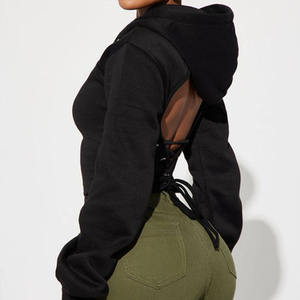 Sudadera Corta para Mujer con Espalda Abierta con Cordones, Logotipo Personalizado, Forro Polar, Sudadera con Capucha Elegante, Ropa Casual de Calle, Proveedor OEM de Marca Privada - Product Image 4