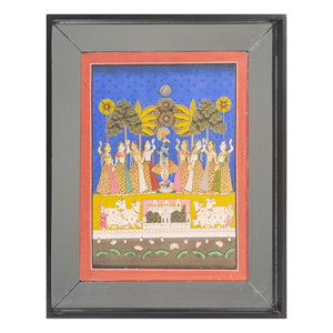 Tapiz de Pared Bohemio de Algodón Verde con Arte Pichwai, Diseño Escénico para Decoración de Dormitorio o Exteriores, Formato Metálico con Cuerda - Product Image 1