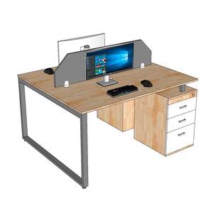 Escritorio de 2 plazas contemporáneo/minimalista con gabinete (140x120cm) - Tablero de madera de caucho y patas de acero - Product Image 3