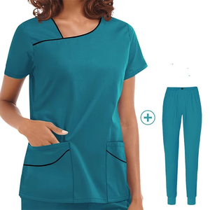 Conjunto de Uniformes Médicos Unisex para Mujer, Tela Tejida, Manga Corta, Tallas Grandes, Blusa y Pantalones Elásticos, Uniformes de Hospital - Product Image 5