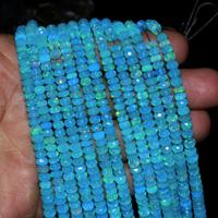 Vente chaude Facettes 4mm Rondelle Pierre Perles Naturel Paraiba Bleu Éthiopien Welo Opale Multi Feu Bleu Plaine Flashy