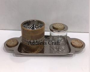 Precio al por mayor bandeja de madera para servir con mango de latón decorativo bandeja de desayuno platos bandeja de vajilla en superventas - Product Image 5