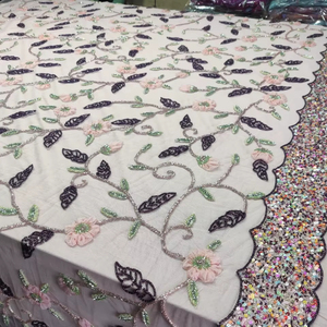 Tissu en tulle brodé floral de haute qualité, écologique, avec bordure lourde de sequins, tissu en filet tissé de style croisé - Product Image 1