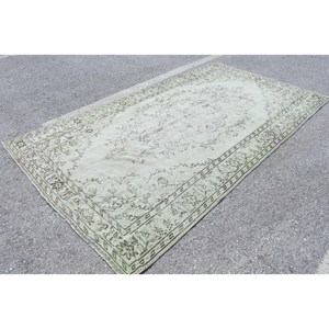 Alfombra de lana verde vintage de 5,7x9,7 pies, retales turcos, tejido plano, alfombra para sala de estar, 4m de ancho con respaldo de látex - Product Image 2