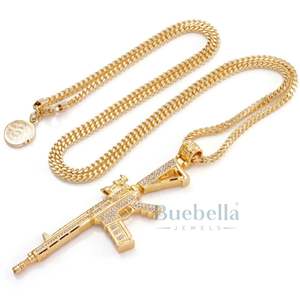 Collier Homme M4 Plaqué Or 18K Pendentif Moissanite Style Hip Hop Glacé Bling Chaîne Tendance pour Streetwear Collier Tendance - Product Image 3