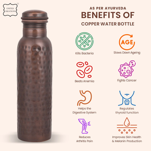 Botella de agua de cobre para yoga Ayurvédica con diseño martillado Compatibilidad directa con agua potable y hirviendo para beneficios para la salud - Product Image 4