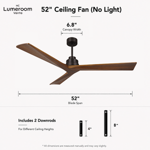 Ventilateur de plafond moderne en bois massif de 52 pouces, sans lumière, avec télécommande et moteur DC, pour patio et ferme, en stock aux États-Unis - Product Image 3