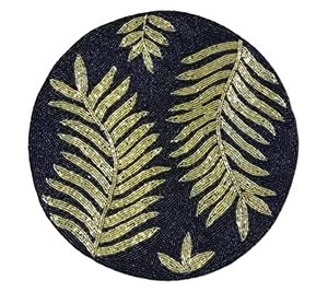 Top Quality Handcrafted Beautiful Unique Design <b>Round</b> Black & Gold Beaded <b>Placemat</b> at Low Budget Price by Indian Exporters - Product Image 5