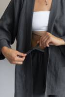 100% coton confortable gris foncé lin ensemble pour femmes Kimono et culottes grande taille pantalon large bouton naturel disponible grande taille