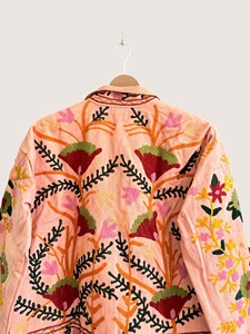 Abrigo Abierto de Invierno Ecológico con Patrón Suzani Bordado en Terciopelo Amarillo CVR, Talla Grande, Estilo Bohemio Informal para Mujer, Manga Larga - Product Image 3
