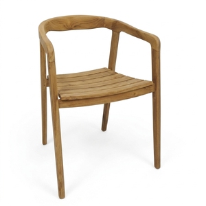Fauteuil de salle à manger d'extérieur en teck naturel avec dossier incurvé, chaise de patio à lattes, mobilier de décoration de salle, design artistique pur - Product Image 1