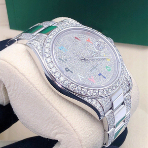 Reloj de Lujo con Diamantes Arcoíris para Hombre, Números Multicolores, Totalmente Engastado con Moissanita, Reloj de Pulsera Hip Hop de Acero Inoxidable - Product Image 2