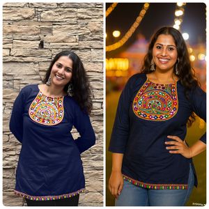 Rayonne lourde pour femme avec dentelle Gamthi et travail en miroir Readymade Kurta Model - Product Image 3