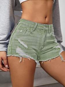 <b>Top</b> Selling Stylish Women Denim Shorts High Waist <b>Distressed</b> Custom Stone Washed Breathable Summer Lace Design by BRANDSOON INDS - Product Image 4