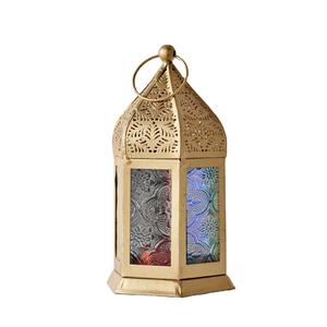 2026 Hot Selling <b>Mini</b> Moroccan Colorful Glass Gold Metal <b>Lanterns</b> for Hanging Lightning Decorations - Product Image 2