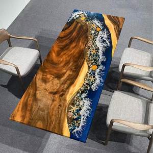 Luxury Handcrafted Epoxy Resin Rectangle <b>Live</b> <b>Edge</b> Wood Dining <b>Table</b> Modern Warm Tone Resin Living Room Tabletop - Product Image 4