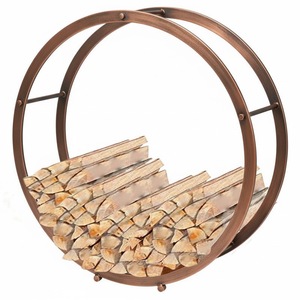 Porte-bûches en métal fer forgé au design classique, finition cuivre antique, pour la maison, le jardin, le rangement extérieur du bois de chauffage, supports à bûches - Product Image 3