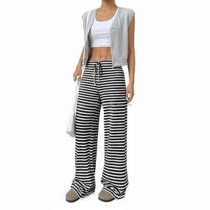 Pantalon palazzo imprimé style bohème pour femme, taille élastique, jambe large, respirant, en spandex/polyester - Product Image 1