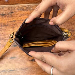 Hot Sale Western Hair on Tooled Leather Wristlet Purse for Women's Genuine Leather Tassel Pouch Floral Tooled Tan Cowhide Clutch - Product Image 4