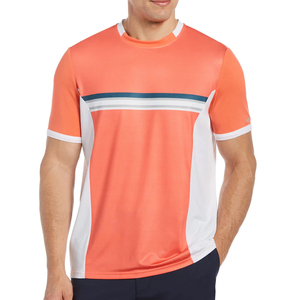 T-shirts de sport personnalisés OEM pour hommes, 92% polyester, 8% élasthanne, imprimé en deux parties, rayures sur la poitrine, col rond, tennis - Product Image 5