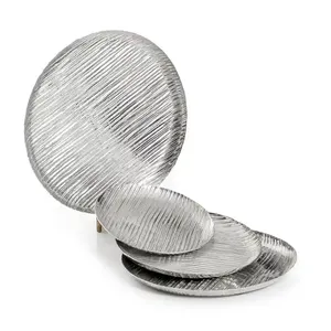 2024 moderne argent fini aluminium plaque mariage ensemble 3 forme carrée Dray Fruits Dates utilisation de service plateaux décoratifs - Product Image 1