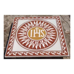 Manufacturer And Supplier Best Quality Handmade Red&White Colour <b>Combination</b> <b>Square</b> Shape Marble Inlay Dining Room table Top - Product Image 1