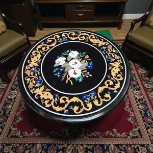 Table basse de salle à manger moderne faite à la main pierres semi-précieuses noires incrustation de marbre Pietra Dura pierres latérales décoratives Lapis - Product Image 2