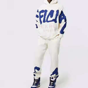 Conjunto Deportivo de Dos Piezas Personalizado con Estampado Puff, de Algodón, Informal, Ecológico, Transpirable, de Secado Rápido, Pantalones de Estilo Urbano para Hombre - Product Image 1