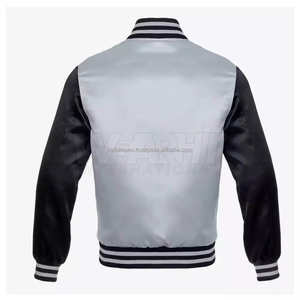 Ready Stock Grey Black Satin Baseball Bomber Custom Logo <b>Lightweight</b> Men's <b>Jackets</b> for Casual and Team Wear - Product Image 2