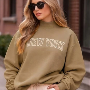 Mockneck Long Sleeve Fleece Embroidered Pullover Sweatshirt Women Cozy Relaxed Fit Casual Everyday Stylish Comfort <b>Top</b> - Product Image 1
