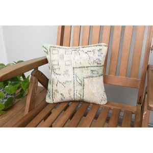 Design rustique 12x12 pouces Beige laine Kantha Patchwork oreiller tissé Vintage brodé imprimé fleuri pour sol de voiture noël - Product Image 1