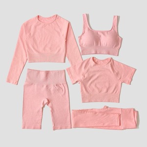 ชุดเล่นกีฬาของผู้หญิงชุดเล่นกีฬาแบบไร้ตะเข็บชุดเล่นกีฬาชุดเล่นยิมสปอร์ตบราเลกกิ้งใส่เล่นฟิตเนสเสื้อครอปท็อปแขนยาว - Product Image 6