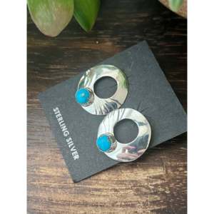 Jon Begay Kingman <b>Turquoise</b> & Diamond <b>Stud</b> <b>Earrings</b> with Sterling Silver Geometric Bezel Setting for Party or Gift - Product Image 3