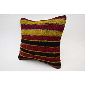 Multicolor Wool Kilim Patchwork Pillow 12x12 Inches Subtle <b>Striped</b> Pattern Vintage Leaves Decorative <b>Cushion</b> for Sofa - Product Image 3