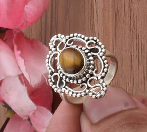 Anillo de Plata de Ley 925 con estilo natural intage anillo de ojo de tigre anillo de piedras preciosas hecho a mano Vintage para regalo de mujer - Product Image 3