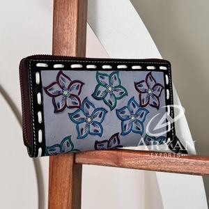 Nouveau concepteur à la main usiné sculpture pochette femmes portefeuille élégant fleur Multi utilisations à la main usiné portefeuille Vintage pochette - Product Image 1