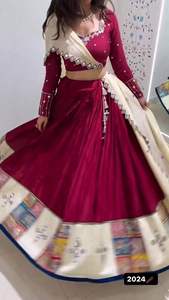 Diseñador de lanzamiento Navratri Special Rayon Impresión digital y trabajo de espejo real con lienzo Patta Border Lehenga Choli con Dupatta - Product Image 4