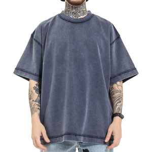 Venta al por mayor de gran tamaño lavado con ácido Boxy hombro caído camiseta inversa 100% algodón Streetwear Vintage estilo Hip Hop para hombres - Product Image 1
