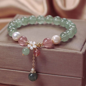 Magnifique Sac Porte-Bonheur en Cristal Naturel de Jade Vert et Quartz Fraise pour Femme, Certifié IGI, Luxe, Feng Shui, Cadeau Idéal - Product Image 4