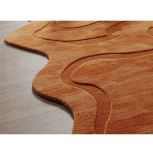 Alfombras redondas de lana con mechones a mano abstractos irregulares cálidas de color naranja quemado para dormitorio alfombras de diseño moderno para sala de estar - Product Image 5