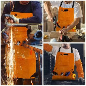 Heat Flame Resistant Heavy Duty Welding <b>Leather</b> Bib <b>Apron</b> Fireproof Washable for Welders - Product Image 5
