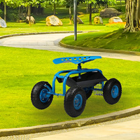 Carrito de taller con asiento rodante de acero, carro de jardín con asa de dirección, asiento